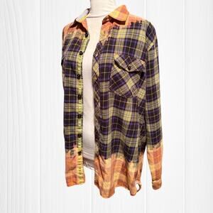 Upcycled Custom Bleached Distressed Flannel Shirt